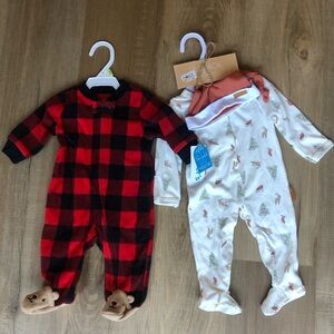 Baby clothes size 0-3 months bundle 2 Christmas onesies footies NWT
